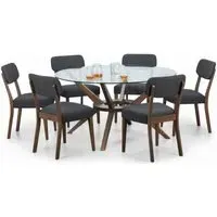 Chelsea 6-Seater Round Dining Set with Farringdon Chairs - Walnut