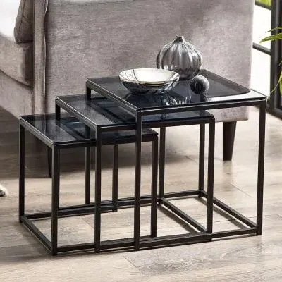 Chicago Nest of 3 Tables - Smoked Glass