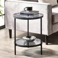 Chicago Round Lamp Table with Shelf - Smoked, Glass