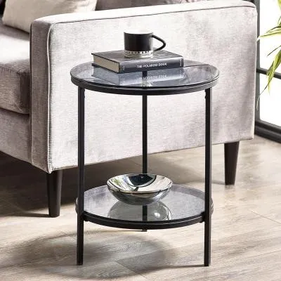 Chicago Round Lamp Table with Shelf - Smoked, Glass image