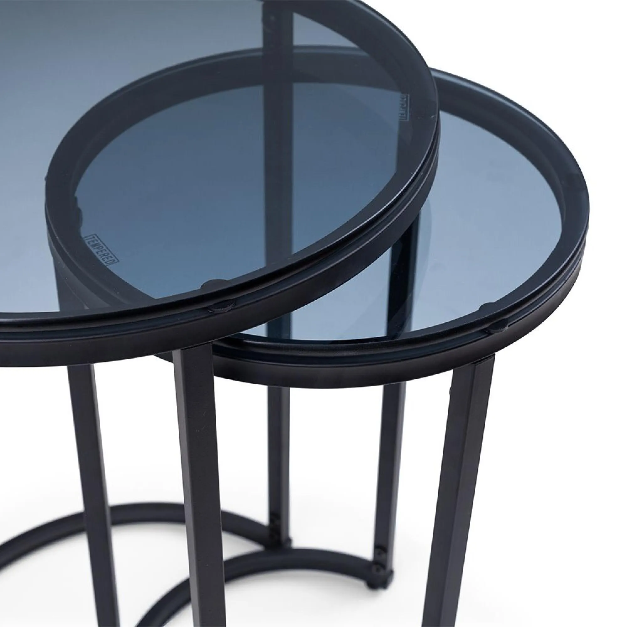 Chicago Round Nest of 2 Tables - Smoked, Glass