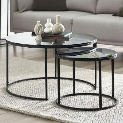 Chicago Round Nest of Coffee Tables - Smoked, Glass image