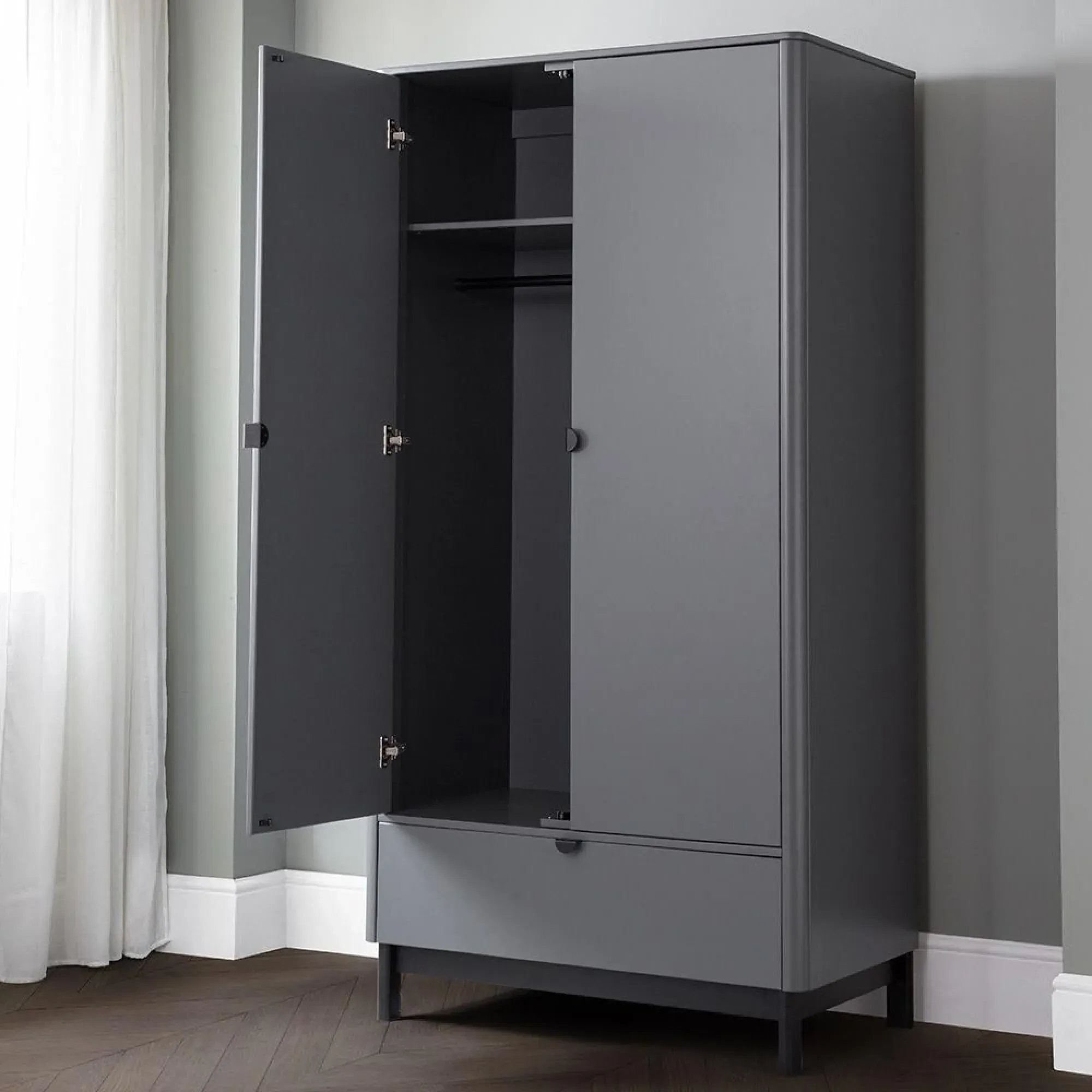 Chloe 2 Door Double Wardrobe with Drawer - Grey