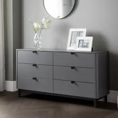 Chloe 6 Drawer Wide Chest - Grey