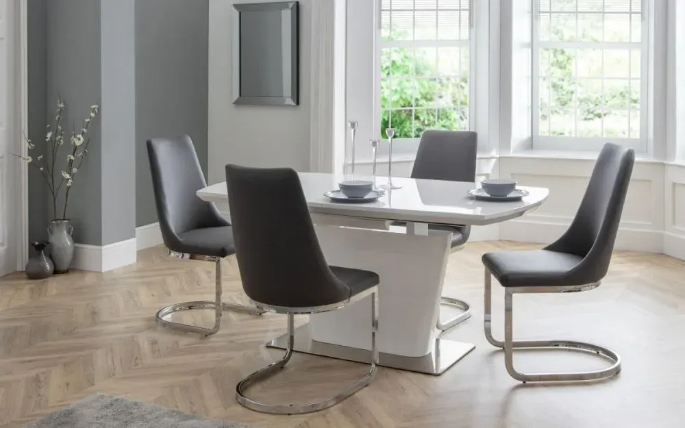 Como Cantilever Dining Chair Set of 2 - Grey, Leather