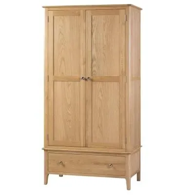 Cotswold Oak 2 Door 1 Drawer Double Wardrobe - Natural image