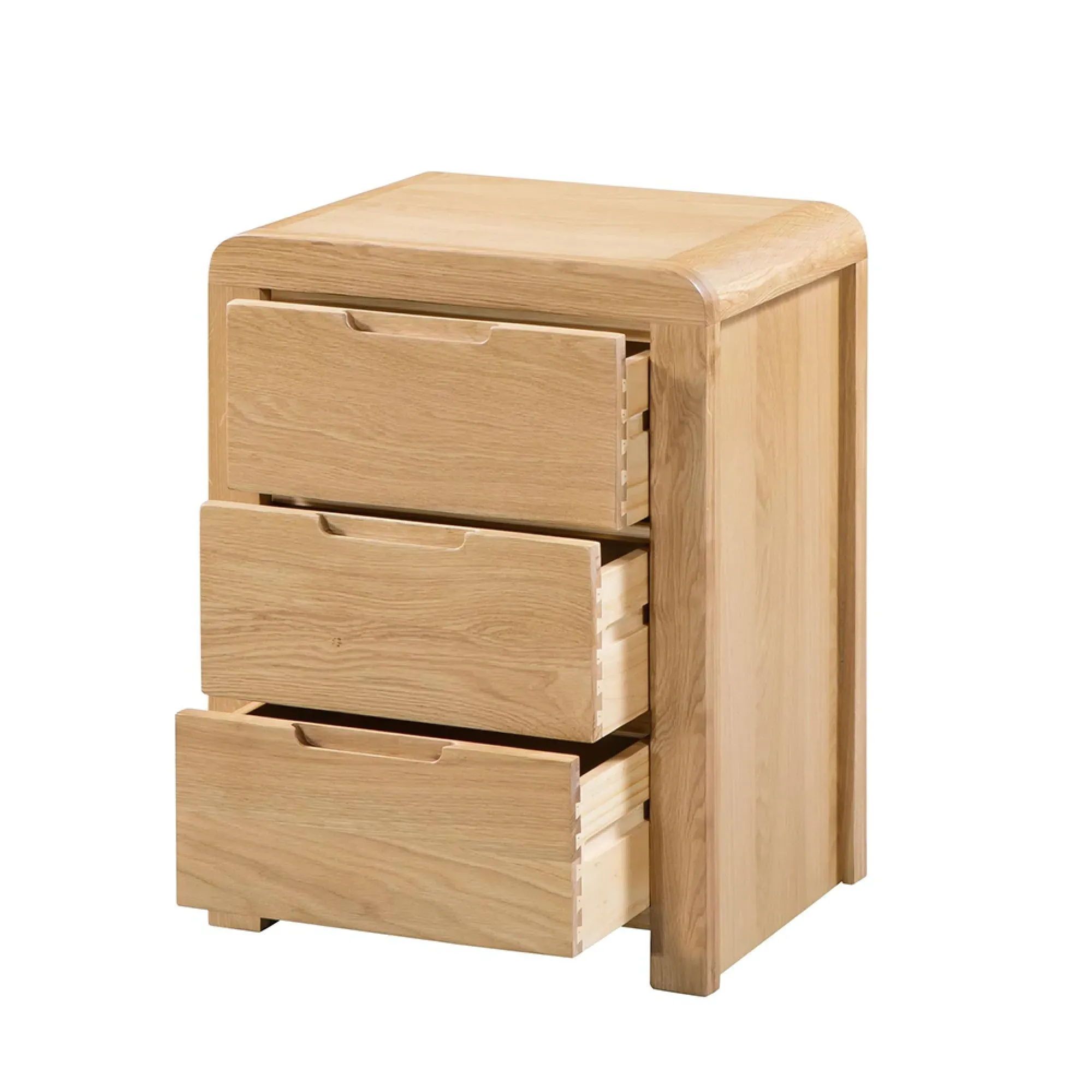 Curve Small 3 Drawer Bedside Cabinet - Oak