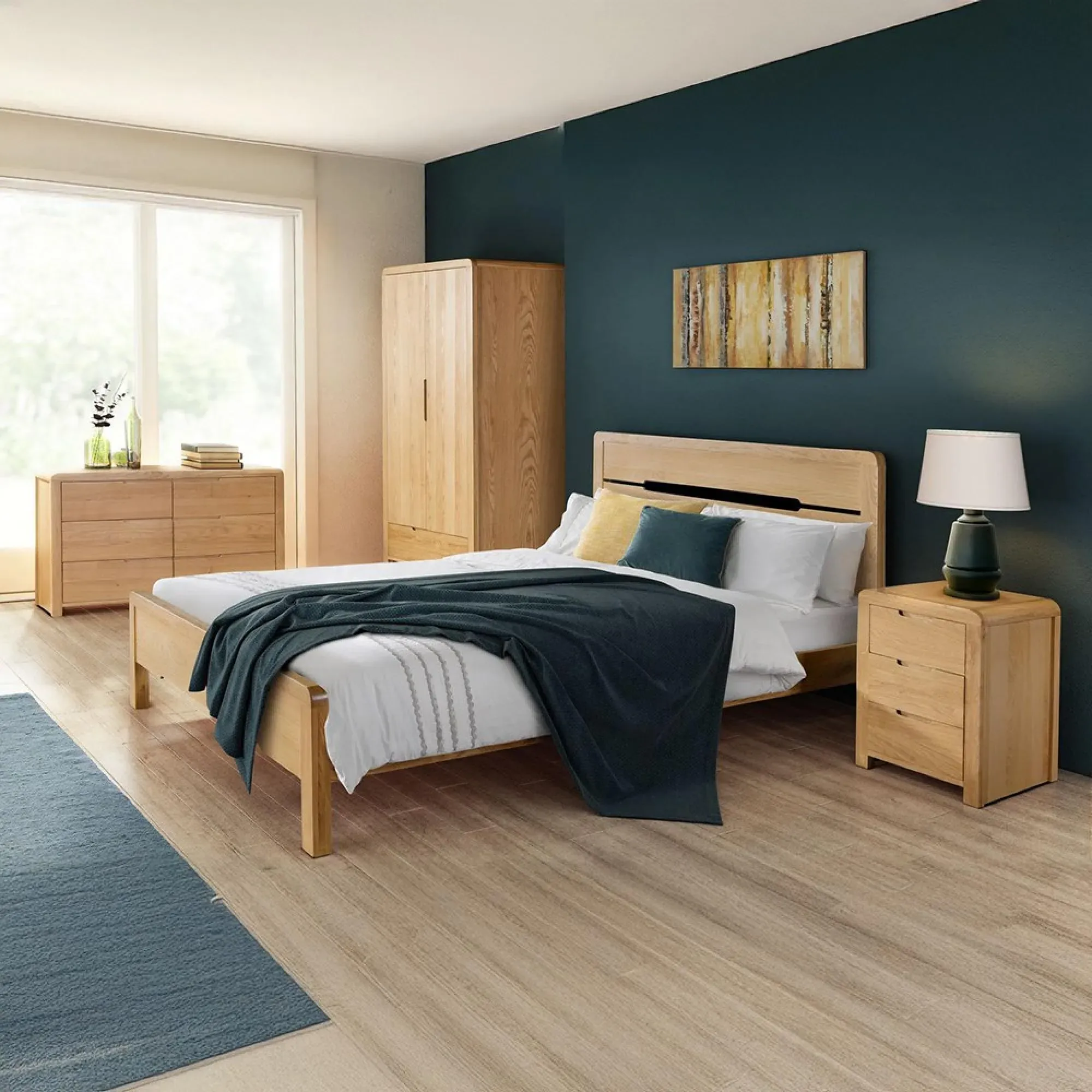 Curve Small 3 Drawer Bedside Cabinet - Oak