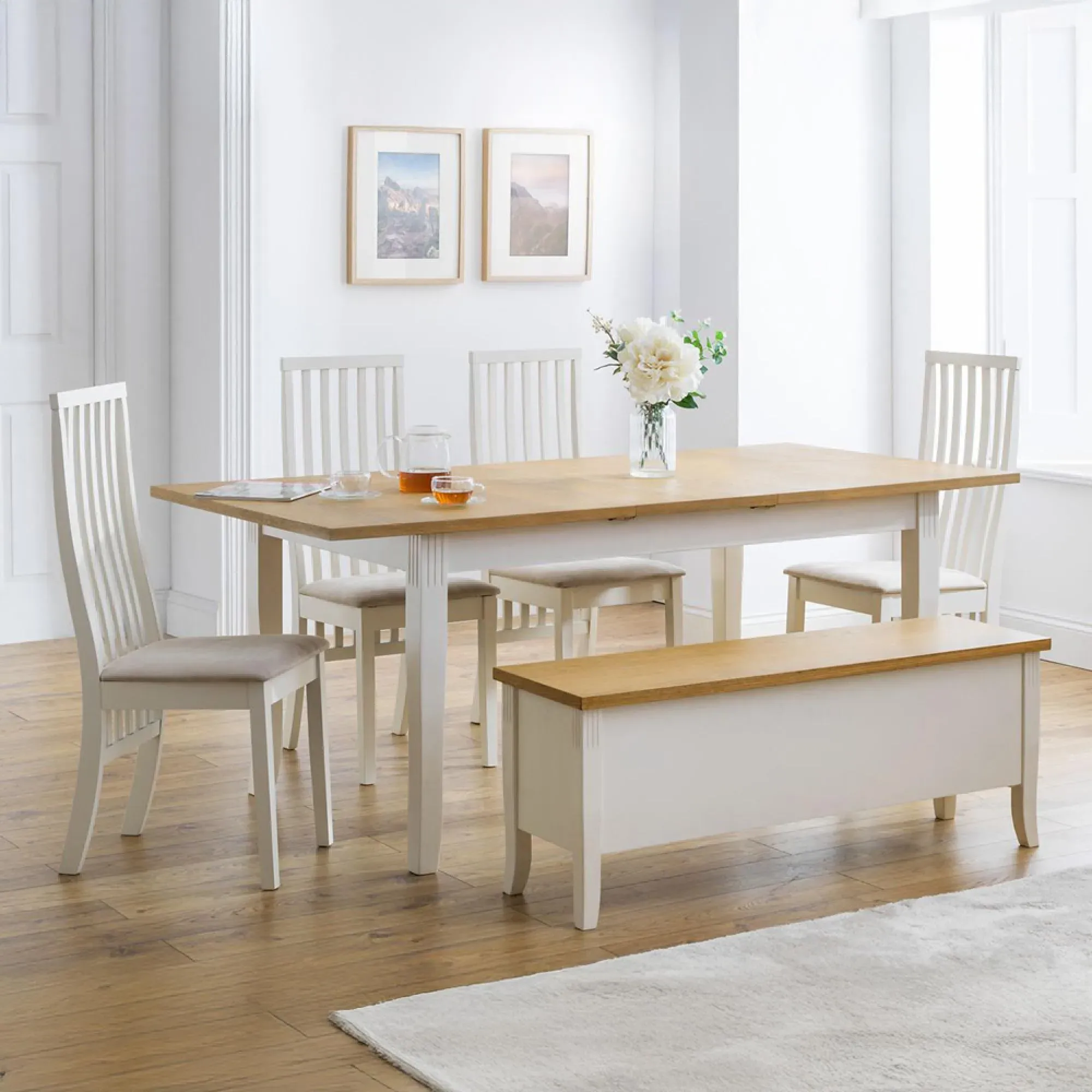 Davenport Storage Bench - Ivory, Oak