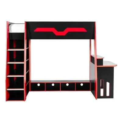 Eagle High Sleeper Gaming Bunk Bed - Black, Red image