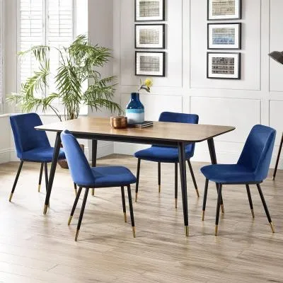 Findlay 4-6 Seater Dining Set with Delaunay Chairs - Walnut, Blue