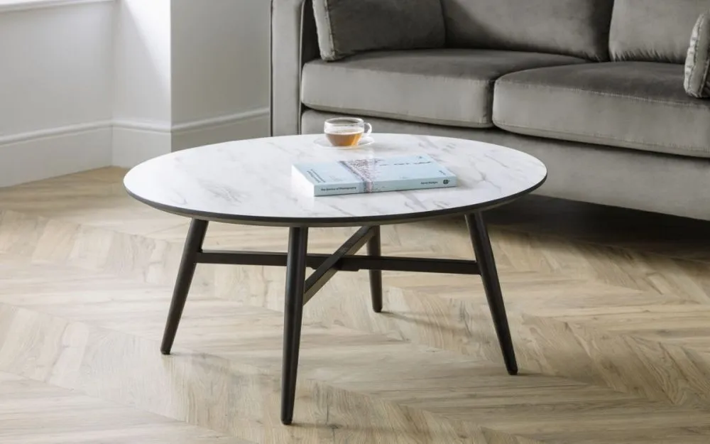 Firenze Round Coffee Table - White, Marble Effect