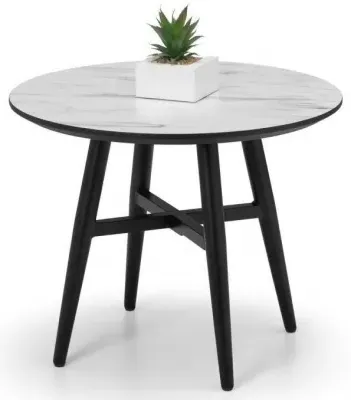 Firenze Round Lamp Table - White, Marble Effect