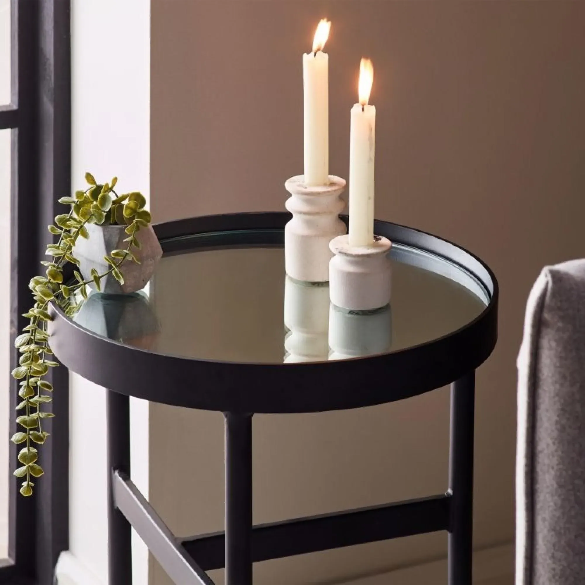 Franki Round Lamp Table - Black, Metal