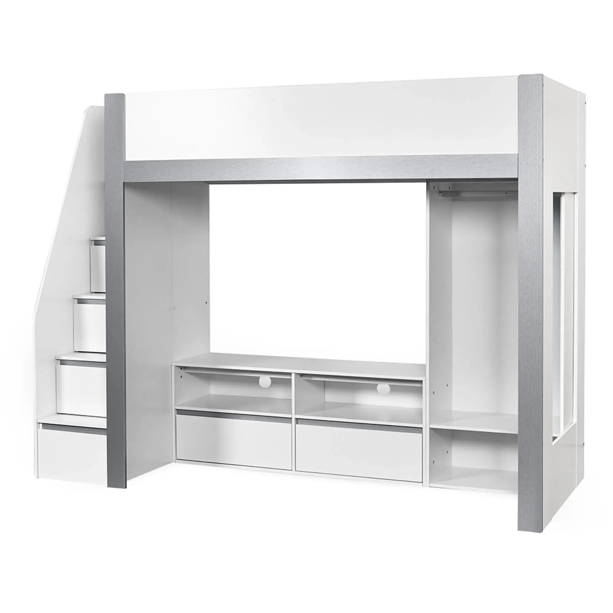 Gaia High Sleeper TV Bunk Bed - White, Silver