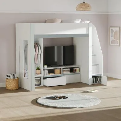 Gaia High Sleeper TV Bunk Bed - White, Silver