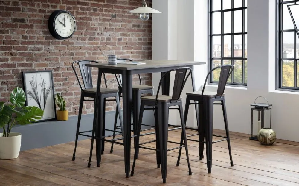Grafton Industrial Bar Set with 4 Stools - Mocha, Elm Wood