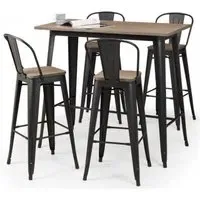 Grafton Industrial Bar Set with 4 Stools - Mocha, Elm Wood