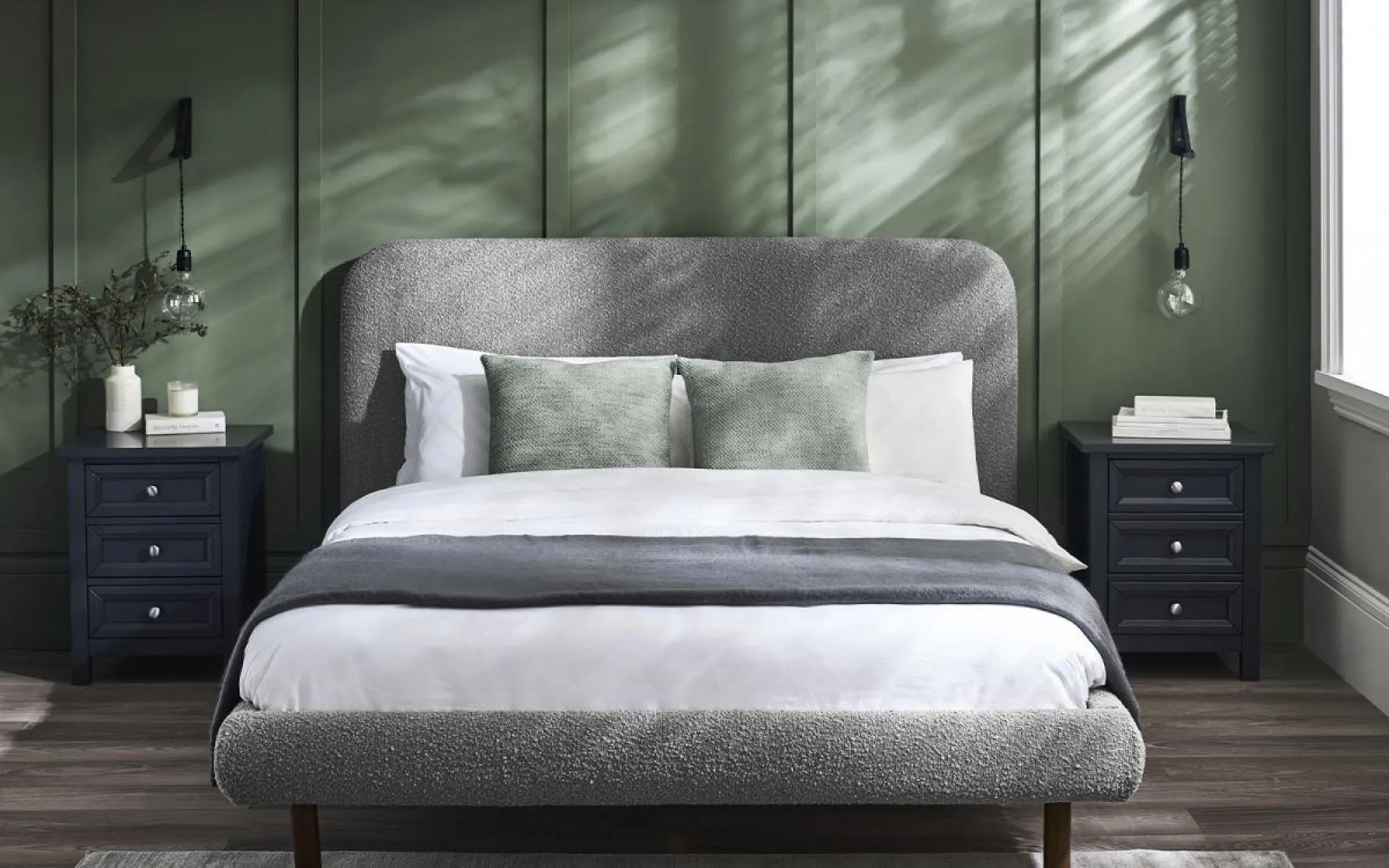 Hannah Boucle Fabric Bed - Grey