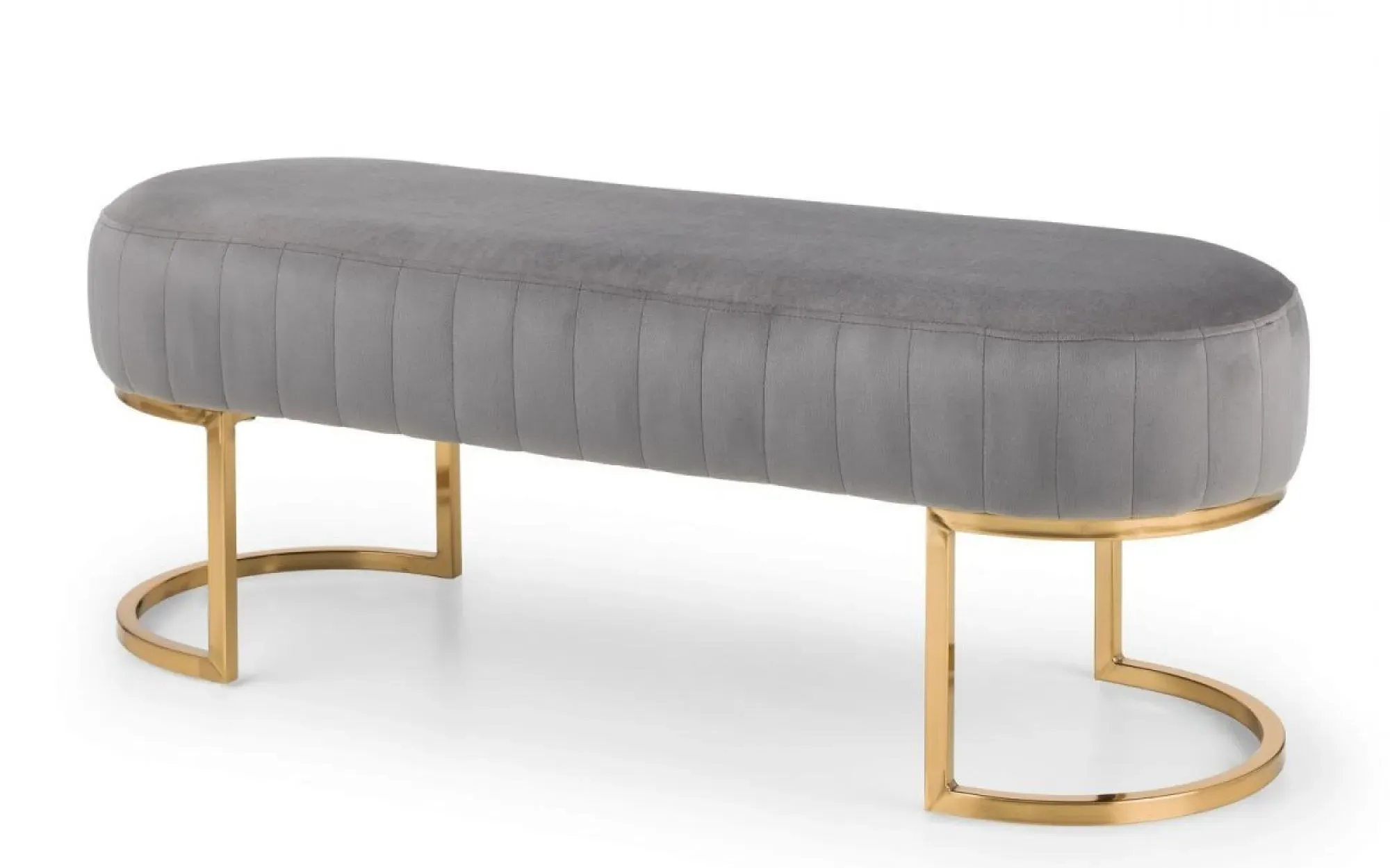 Harrogate Curved Upholstered Bench - Grey, Velvet