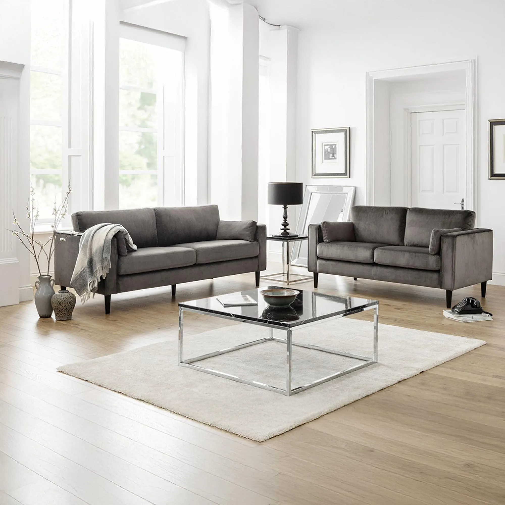 Hayward 2-Seater Sofa - Grey, Velvet