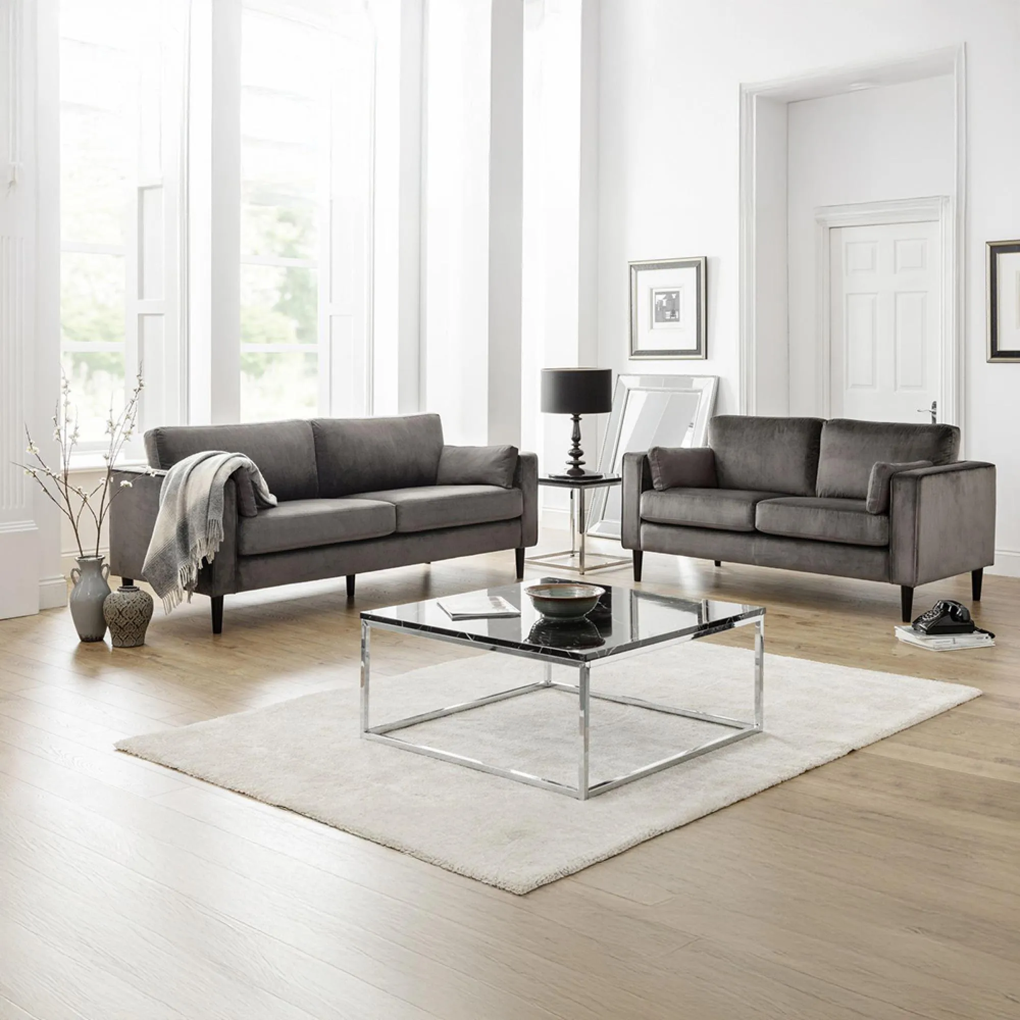 Hayward 3-Seater Sofa - Grey, Velvet