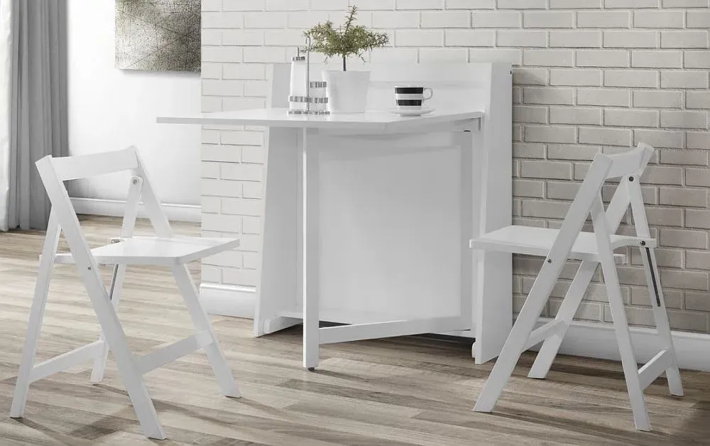Helsinki Compact Dining Set with 2 Folding Chairs - White