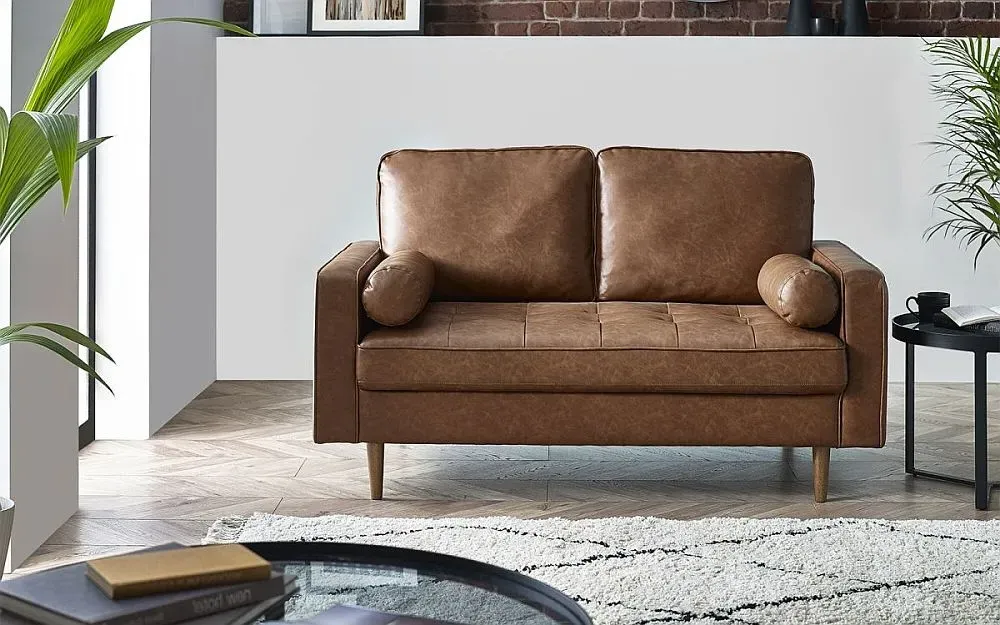 Henley 2-Seater Sofa - Brown, Faux Leather