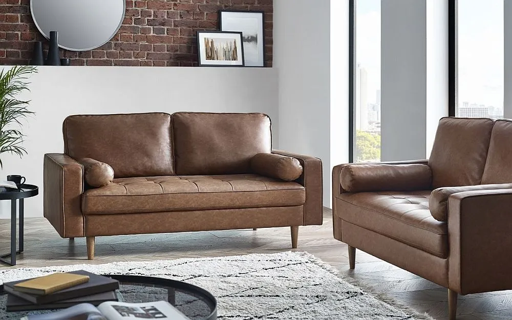 Henley 3-Seater Sofa - Brown, Faux Leather