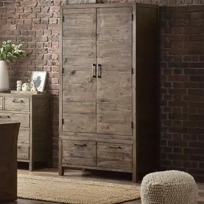 Heritage 2 Door 2 Drawer Double Wardrobe - Distressed, Pine image