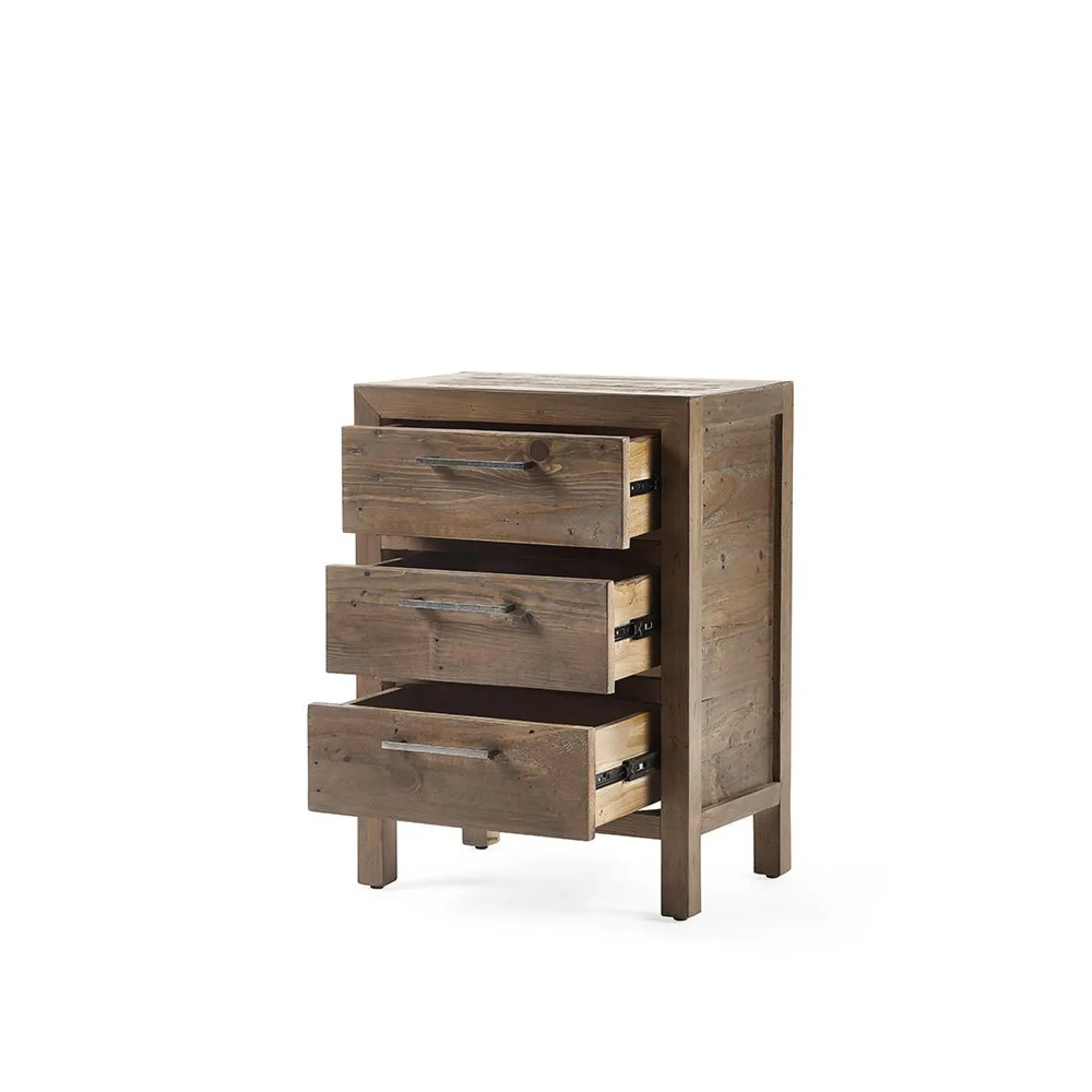 Heritage 3 Drawer Bedside Cabinet - Distressed, Reclaimed Pine