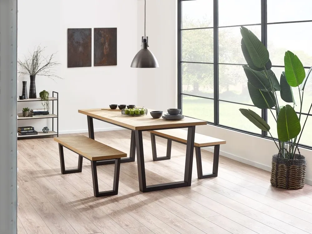 Hilton Herringbone Dining Set with 2 Benches - Black, Oak