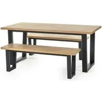 Hilton Herringbone Dining Set with 2 Benches - Black, Oak