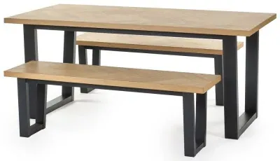 Hilton Herringbone Dining Set with 2 Benches - Black, Oak image