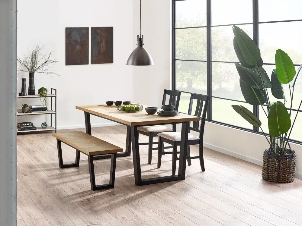 Hilton Herringbone Dining Set with 2 Chairs & Bench - Black, Oak