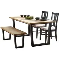 Hilton Herringbone Dining Set with 2 Chairs & Bench - Black, Oak