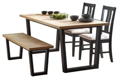 Hilton Herringbone Dining Set with 2 Chairs & Bench - Black, Oak
