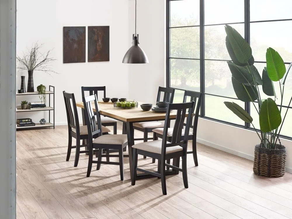 Hilton Herringbone Dining Set with 6 Chairs - Black, Oak
