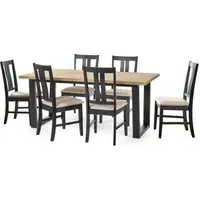 Hilton Herringbone Dining Set with 6 Chairs - Black, Oak