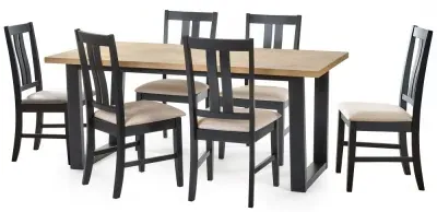 Hilton Herringbone Dining Set with 6 Chairs - Black, Oak