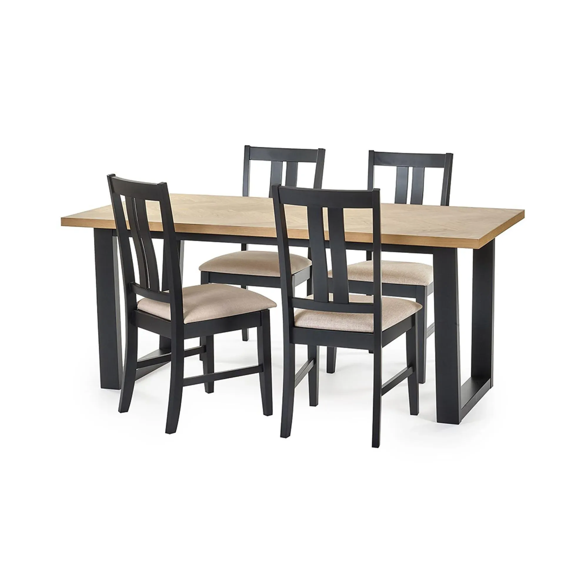 Hilton Oak Herringbone 6-Seater Dining Table - Black