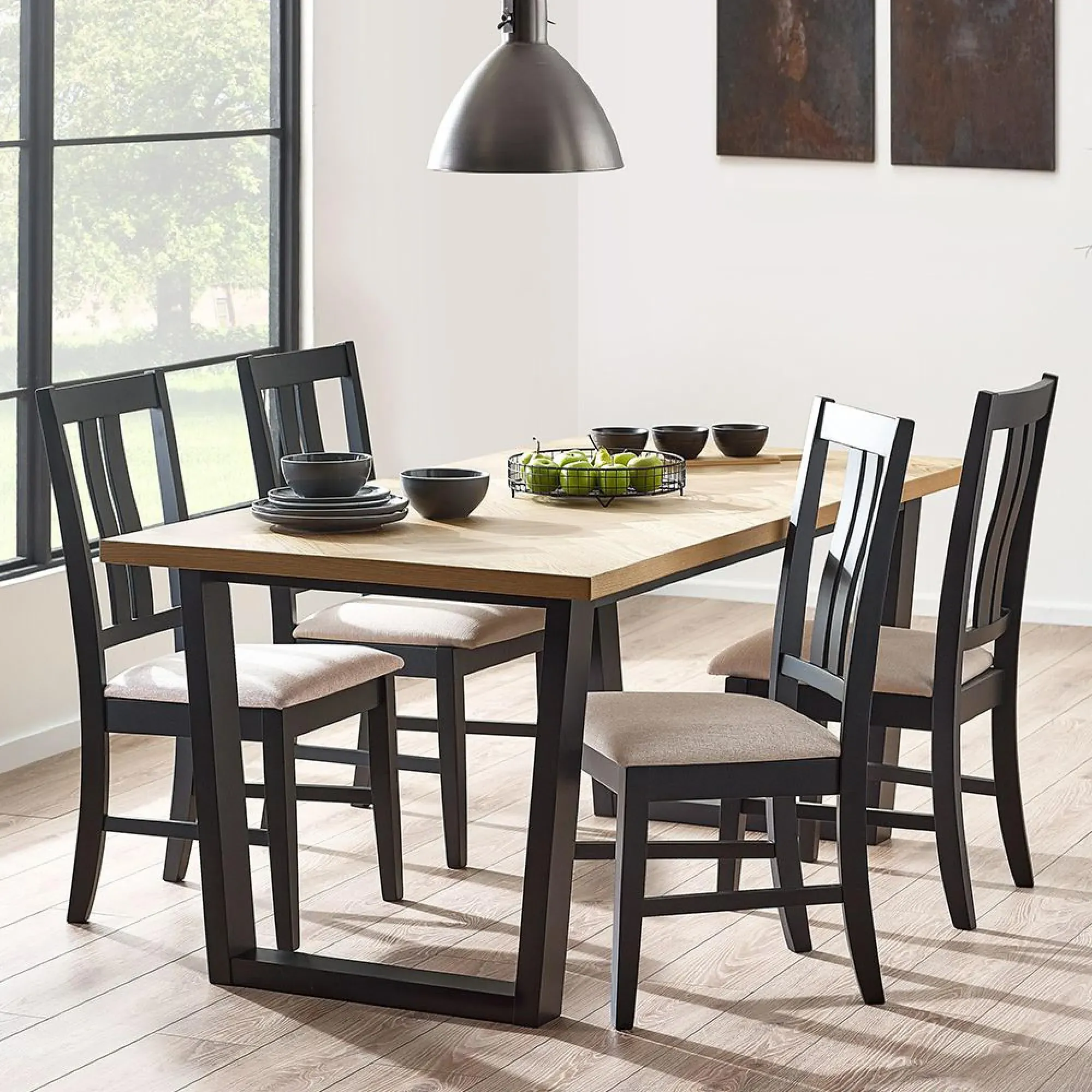 Hilton Oak Herringbone 6-Seater Dining Table - Black