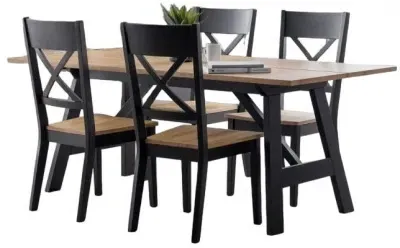 Hockley 4-Seater Dining Set with 4 Chairs - Black, Oak image
