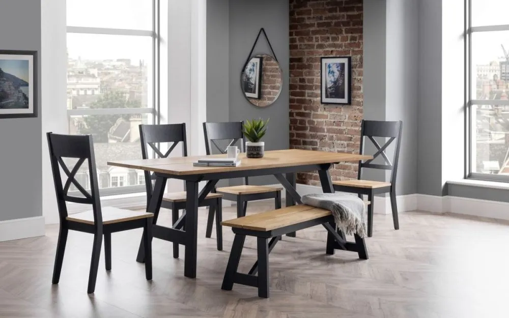 Hockley 6 Seater Dining Set with 4 Chairs and Bench - Black, Oak