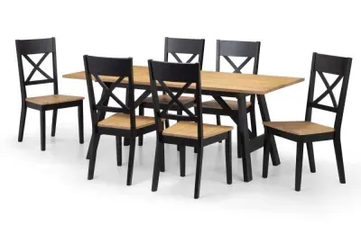 Hockley 6 Seater Dining Set with 6 Chairs - Black, Oak