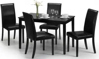 Hudson 4-Seater Dining Set with 4 Chairs - Black, Leather image
