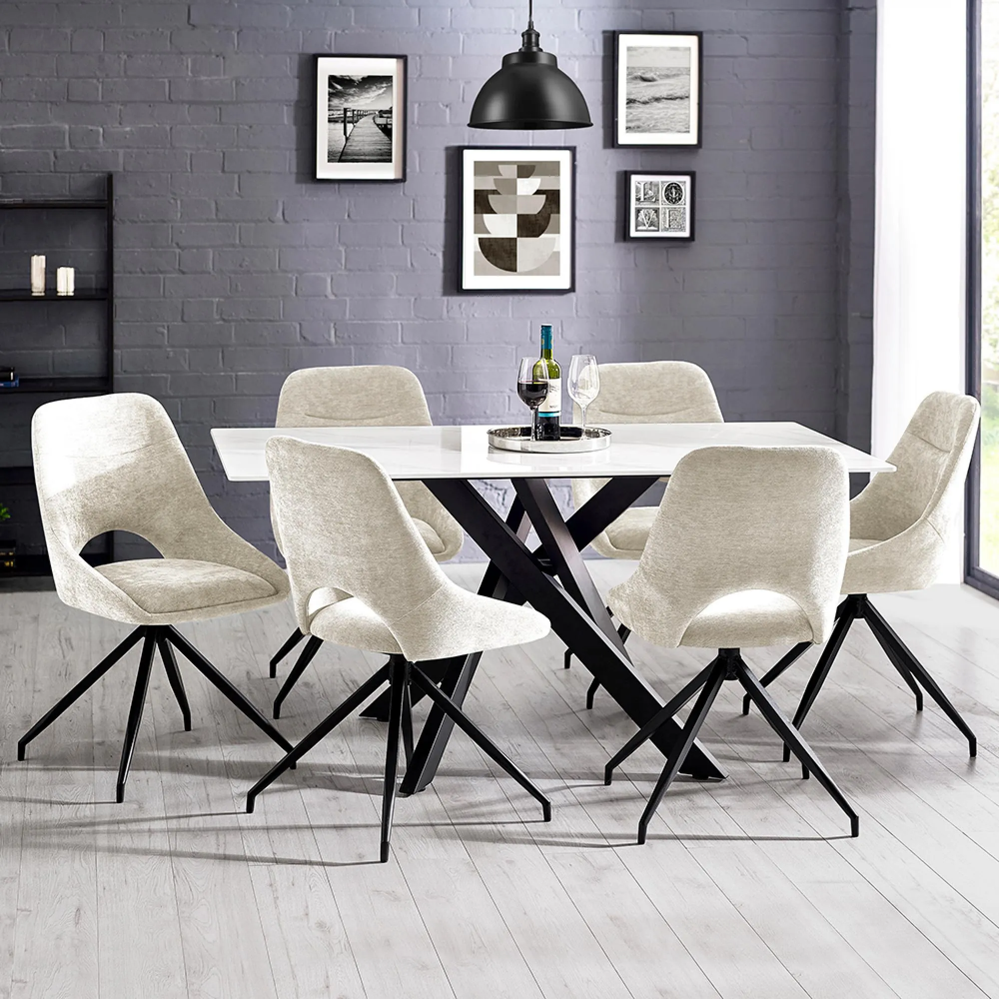Jonah Swivel Dining Chair - Cream, Fabric