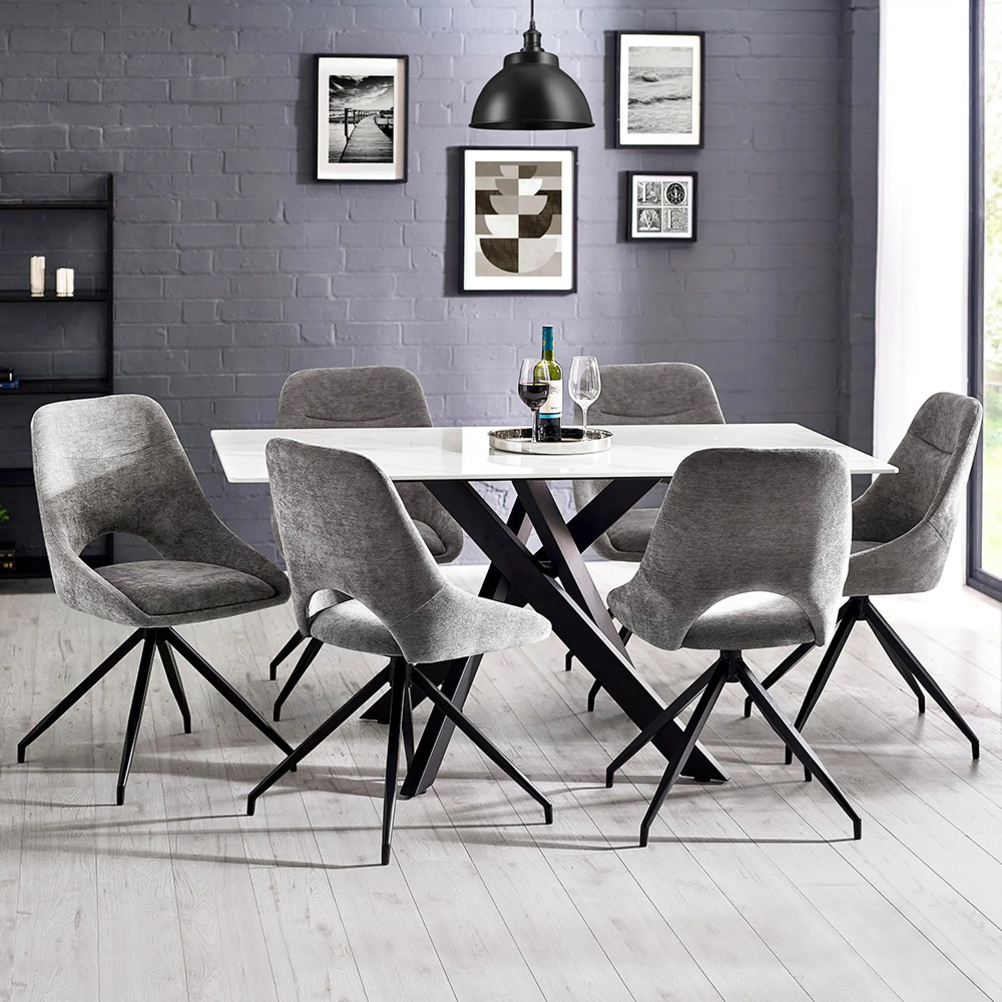 Jonah Swivel Dining Chair - Grey, Fabric