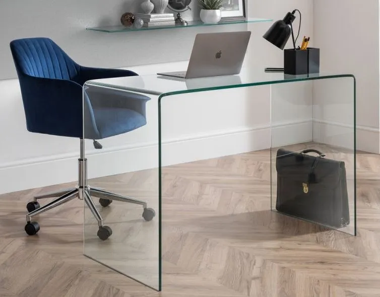 Kahlo Swivel Office Chair - Blue, Velvet