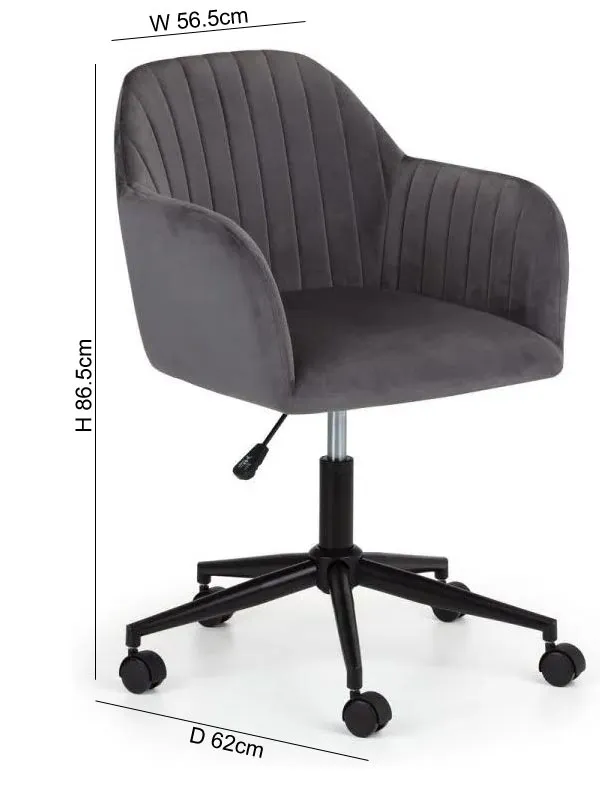 Kahlo Swivel Office Chair - Grey, Velvet